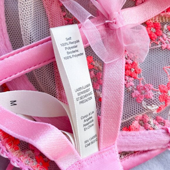 For Love and Lemons • Floral Pink Lace Love Bouquet Sheer Embroidered Bra • M - Picture 12 of 13